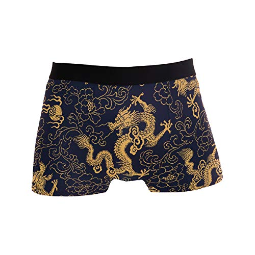 Chinese Dragon and Phoenix Herren-Unterwäsche, Boxershorts, atmungsaktiv, mehrfarbig, Gelber chinesischer Drache, Medium von ZZKKO