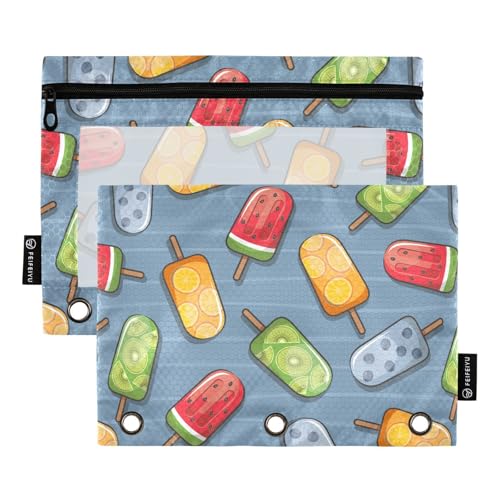 Federmäppchen mit 3 Ringen, Federmäppchen mit drei Löchern, Federmäppchen mit transparentem Fenster und Reißverschluss, für Büro, Schule, Uni, 2 Stück von ZZKKO