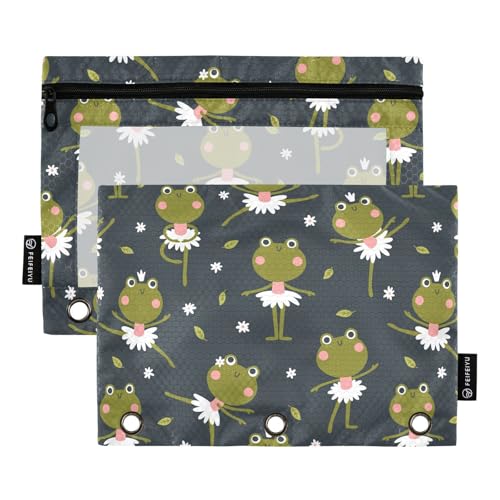 Federmäppchen mit niedlichem Ballerina-Motiv und Fröschen, für 3-Ring-Ordner, Drei-Loch-Federmäppchen für Ordner, großes Federmäppchen mit transparentem Fenster und Reißverschluss, für Büro, Schule, Federmäppchen mit niedlichem Ballerina-Motiv und Fröschen, für 3-Ring-Ordner, Drei-Loch-Federmäppchen für Ordner, großes Federmäppchen mit transparentem Fenster und Reißverschluss, für Büro, Schule, von ZZKKO