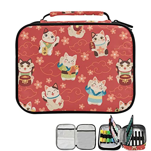 ZZKKO Farbiges Federmäppchen, japanische Maneki-Katzen, 96 Fächer, Stifthalter mit Reißverschluss, großes Fassungsvermögen, Federmäppchen, Organizer für Aquarellstifte, Marker von ZZKKO