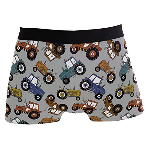 ZZKKO Herren-Boxershorts mit Traktor-Druck, atmungsaktiv, dehnbar, mit Beutel, Größe S, grau, M von ZZKKO