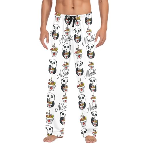 ZZKKO Pyjamahose für Herren, Nudeln, niedlicher Panda-Cartoon, Herren-Pyjamahose, 100 % Baumwolle, PJ-Hose für Herren, S-XXL, mehrfarbig, XXL von ZZKKO