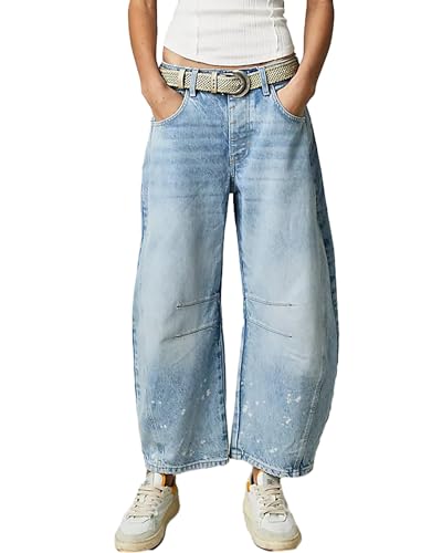 ZZLBUF Modische Baggy-Jeans für Damen, Y2K, mittelhohe Barrel, Denim-Hose, weites Bein, Boyfriend-Jeans mit Taschen, Frühlings- und Sommerhose, hellblau, L von ZZLBUF