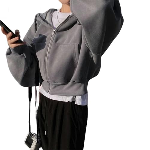 ZZLLOVE Kapuzenpullover Women Hoodies Herbst Retro Reißverschluss Up Sweatshirts Version Langschläre Kapuze -jacken Mantel-dunkelgrau-s von ZZLLOVE