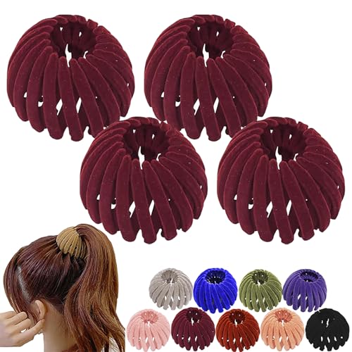 Vogelnest-Haarspange, Vogelnest-Pferdeschwanzspange, Haarschmuck für Frauen, Haarschmuck aus Samt für Frauen und Mädchen (Burgunderrot 4pcs) von ZZPXMY