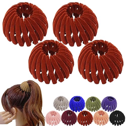 Vogelnest-Haarspange, Vogelnest-Pferdeschwanzspange, Haarschmuck für Frauen, Haarschmuck aus Samt für Frauen und Mädchen (Kamelrot 4pcs) von ZZPXMY