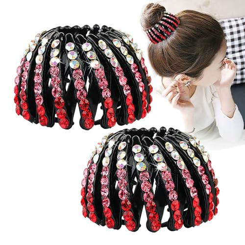 Vogelnest-Haarspange, Vogelnest-Pferdeschwanzspange, Haarschmuck für Frauen, Haarschmuck aus Samt für Frauen und Mädchen (Rot-rosa 2pcs) von ZZPXMY