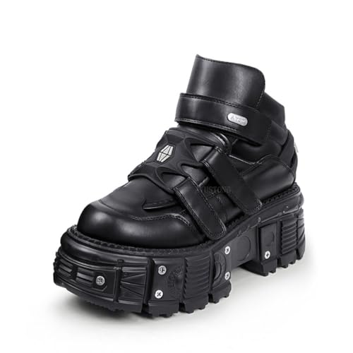 ZZQCCHL Damen Gothic Punk Plateauboots mit Spikes Metall Dekor Kampfstiefel, Schwarze knöchelhohe Motorradschuhe,Schwarz,38 EU von ZZQCCHL