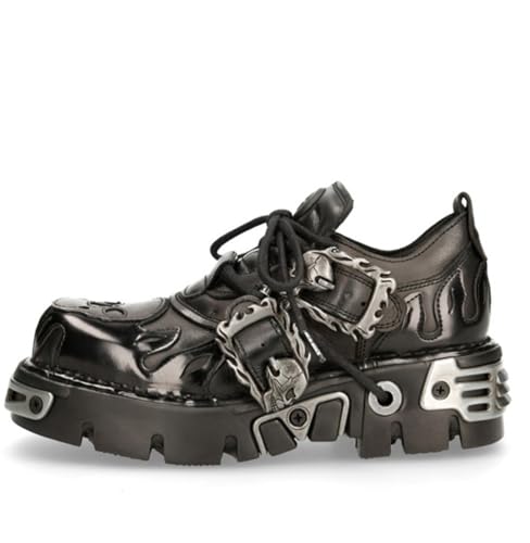 ZZQCCHL Damen Gothic Punk Plattformschuhe Streetwear Fußbekleidung Vintage Metall Moto Gothic Motorrad Combat Boots,Schwarz,39 EU von ZZQCCHL