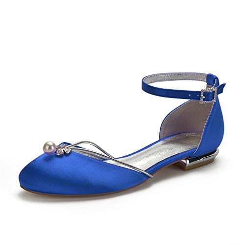 ZZQCCHL Damen Knöchelriemen Brautkleid Flache Schuhe Satin Runde Spitze Brautschuhe Bequeme niedrige Absätze Abendliche Ballpumpen,Blau,40 EU ZZQCCHL Damen Knöchelriemen Brautkleid Flache Schuhe Satin Runde Spitze Brautschuhe Bequeme niedrige Absätze Abendliche Ballpumpen,Blau,40 EU von ZZQCCHL