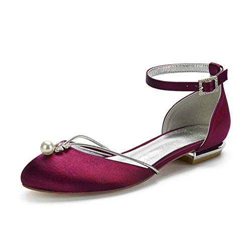 ZZQCCHL Damen Knöchelriemen Brautkleid Flache Schuhe Satin Runde Spitze Brautschuhe Bequeme niedrige Absätze Abendliche Ballpumpen,Burgundy,38 EU ZZQCCHL Damen Knöchelriemen Brautkleid Flache Schuhe Satin Runde Spitze Brautschuhe Bequeme niedrige Absätze Abendliche Ballpumpen,Burgundy,38 EU von ZZQCCHL
