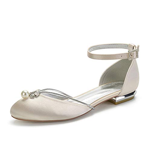 ZZQCCHL Damen Knöchelriemen Brautkleid Flache Schuhe Satin Runde Spitze Brautschuhe Bequeme niedrige Absätze Abendliche Ballpumpen,Champagne,38 EU ZZQCCHL Damen Knöchelriemen Brautkleid Flache Schuhe Satin Runde Spitze Brautschuhe Bequeme niedrige Absätze Abendliche Ballpumpen,Champagne,38 EU von ZZQCCHL