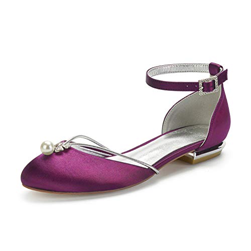 ZZQCCHL Damen Knöchelriemen Brautkleid Flache Schuhe Satin Runde Spitze Brautschuhe Bequeme niedrige Absätze Abendliche Ballpumpen,Lila,39 EU ZZQCCHL Damen Knöchelriemen Brautkleid Flache Schuhe Satin Runde Spitze Brautschuhe Bequeme niedrige Absätze Abendliche Ballpumpen,Lila,39 EU von ZZQCCHL