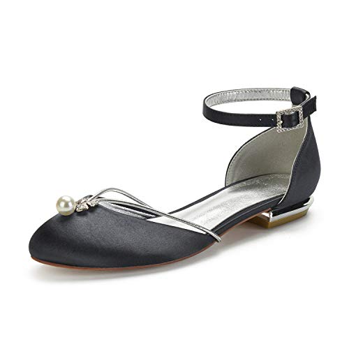 ZZQCCHL Damen Knöchelriemen Brautkleid Flache Schuhe Satin Runde Spitze Brautschuhe Bequeme niedrige Absätze Abendliche Ballpumpen,Schwarz,38 EU ZZQCCHL Damen Knöchelriemen Brautkleid Flache Schuhe Satin Runde Spitze Brautschuhe Bequeme niedrige Absätze Abendliche Ballpumpen,Schwarz,38 EU von ZZQCCHL