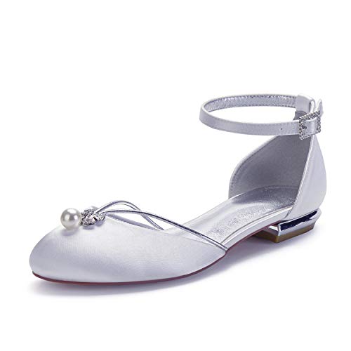 ZZQCCHL Damen Knöchelriemen Brautkleid Flache Schuhe Satin Runde Spitze Brautschuhe Bequeme niedrige Absätze Abendliche Ballpumpen,Weiß,36 EU ZZQCCHL Damen Knöchelriemen Brautkleid Flache Schuhe Satin Runde Spitze Brautschuhe Bequeme niedrige Absätze Abendliche Ballpumpen,Weiß,36 EU von ZZQCCHL