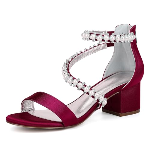 ZZQCCHL Damen Knöchelriemen Offene Spitze Hochzeitsschuhe 5,5 cm Block Heel Braut Abend Ballschuhe mit Strass,Burgundy,43 EU ZZQCCHL Damen Knöchelriemen Offene Spitze Hochzeitsschuhe 5,5 cm Block Heel Braut Abend Ballschuhe mit Strass,Burgundy,43 EU von ZZQCCHL