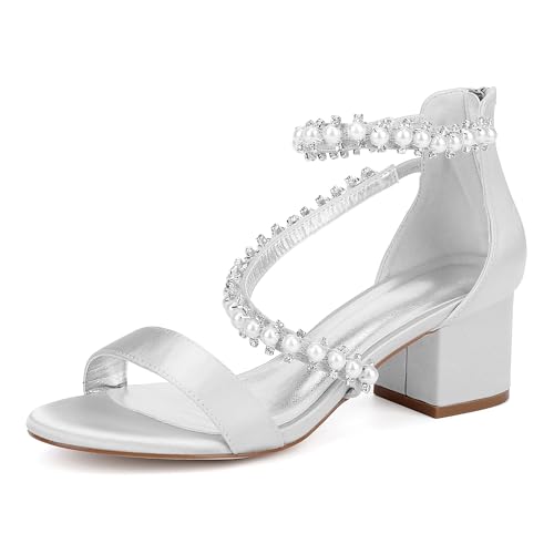ZZQCCHL Damen Knöchelriemen Offene Spitze Hochzeitsschuhe 5,5 cm Block Heel Braut Abend Ballschuhe mit Strass,Silber,38 EU ZZQCCHL Damen Knöchelriemen Offene Spitze Hochzeitsschuhe 5,5 cm Block Heel Braut Abend Ballschuhe mit Strass,Silber,38 EU von ZZQCCHL