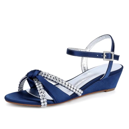 ZZQCCHL Damen Offene Zehe Keil Brautschuhe Satin Knöchelriemen Brautkleid Sandalen Abend Party Hofschuhe,Marine,39 EU ZZQCCHL Damen Offene Zehe Keil Brautschuhe Satin Knöchelriemen Brautkleid Sandalen Abend Party Hofschuhe,Marine,39 EU von ZZQCCHL