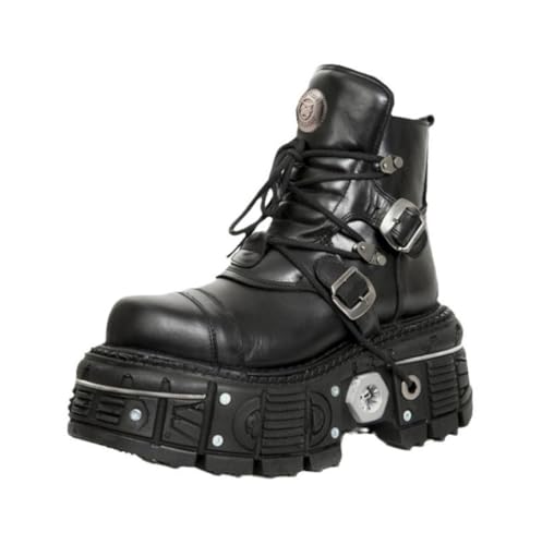 ZZQCCHL Damen Plattform Knöchel Punk Stiefel Schnürung Runde Zehe Kampf Motorrad Stiefeletten Kampf Schuhe Schwarze Militär,Schwarz,43 EU von ZZQCCHL