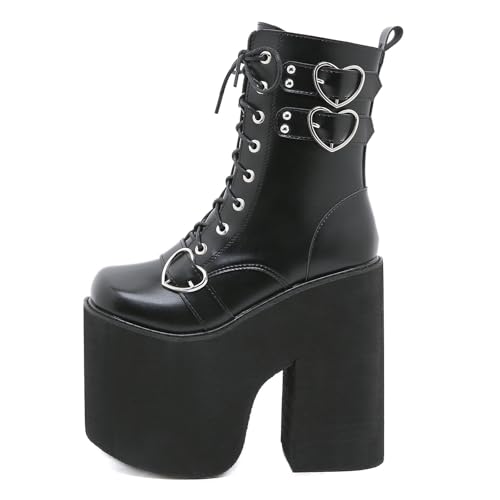 ZZQCCHL Damen Punk Goth Stiefeletten Combat Booties Stiefeletten mit Reißverschluss Chunky High Heels Runde Zehe Kurze Stiefeletten Schuhe Winter,Schwarz,40 EU ZZQCCHL Damen Punk Goth Stiefeletten Combat Booties Stiefeletten mit Reißverschluss Chunky High Heels Runde Zehe Kurze Stiefeletten Schuhe Winter,Schwarz,40 EU von ZZQCCHL