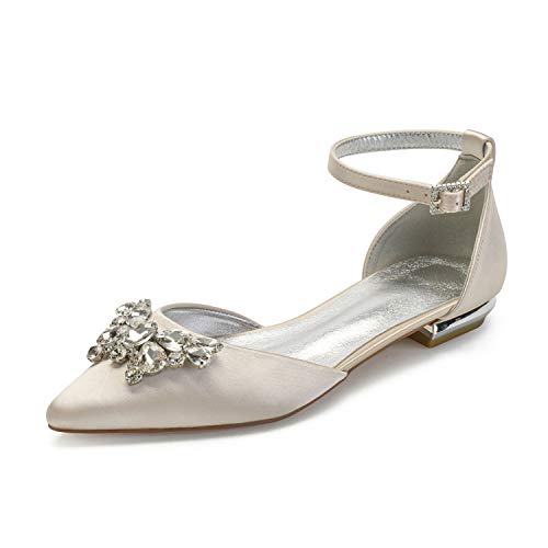 ZZQCCHL Damen Satin Braut Ballerinas Weiß Knöchelriemen Brautkleid Schuhe Spitze Zeh Ballerinas Schuhe,Champagne,40 EU ZZQCCHL Damen Satin Braut Ballerinas Weiß Knöchelriemen Brautkleid Schuhe Spitze Zeh Ballerinas Schuhe,Champagne,40 EU von ZZQCCHL
