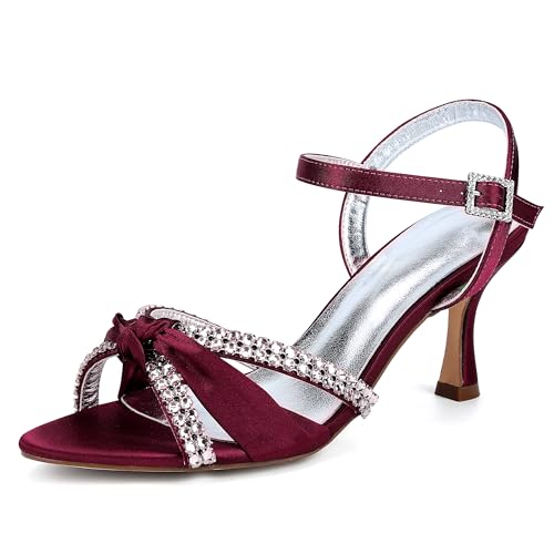 ZZQCCHL Damen Satin Hochzeit Sandalen mit funkelnden Strasssteinen Peep Toe Riemchen Party Brautschuhe,Burgundy,43 EU ZZQCCHL Damen Satin Hochzeit Sandalen mit funkelnden Strasssteinen Peep Toe Riemchen Party Brautschuhe,Burgundy,43 EU von ZZQCCHL