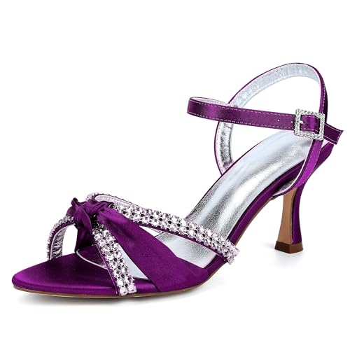 ZZQCCHL Damen Satin Hochzeit Sandalen mit funkelnden Strasssteinen Peep Toe Riemchen Party Brautschuhe,Lila,37 EU ZZQCCHL Damen Satin Hochzeit Sandalen mit funkelnden Strasssteinen Peep Toe Riemchen Party Brautschuhe,Lila,37 EU von ZZQCCHL