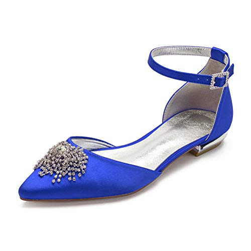 ZZQCCHL Damen Satin Knöchel Schnalle Riemen Brautschuhe Spitze Zeh Braut Braut Schuhe Flache Schuhe mit Strass,Blau,40 EU ZZQCCHL Damen Satin Knöchel Schnalle Riemen Brautschuhe Spitze Zeh Braut Braut Schuhe Flache Schuhe mit Strass,Blau,40 EU von ZZQCCHL