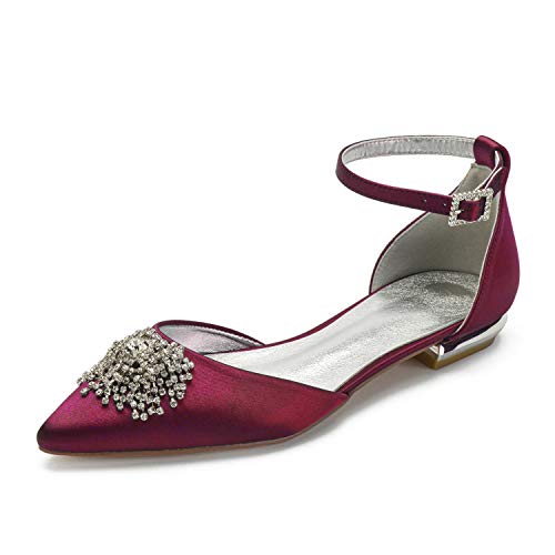 ZZQCCHL Damen Satin Knöchel Schnalle Riemen Brautschuhe Spitze Zeh Braut Braut Schuhe Flache Schuhe mit Strass,Burgundy,40 EU ZZQCCHL Damen Satin Knöchel Schnalle Riemen Brautschuhe Spitze Zeh Braut Braut Schuhe Flache Schuhe mit Strass,Burgundy,40 EU von ZZQCCHL