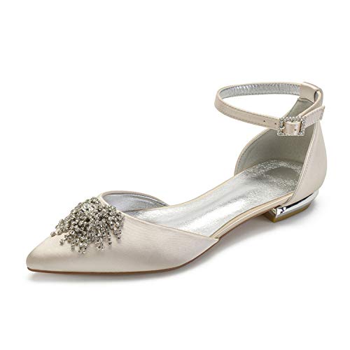 ZZQCCHL Damen Satin Knöchel Schnalle Riemen Brautschuhe Spitze Zeh Braut Braut Schuhe Flache Schuhe mit Strass,Champagne,36 EU ZZQCCHL Damen Satin Knöchel Schnalle Riemen Brautschuhe Spitze Zeh Braut Braut Schuhe Flache Schuhe mit Strass,Champagne,36 EU von ZZQCCHL