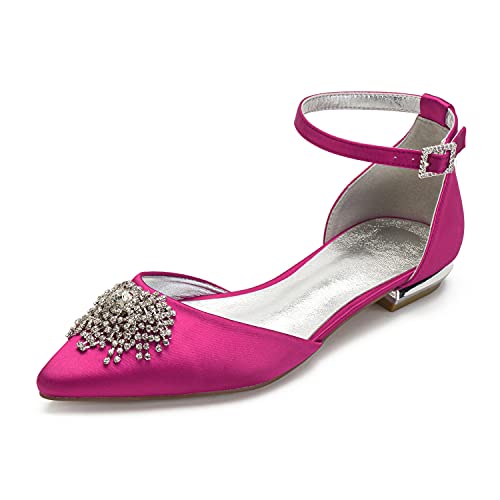 ZZQCCHL Damen Satin Knöchel Schnalle Riemen Brautschuhe Spitze Zeh Braut Braut Schuhe Flache Schuhe mit Strass,Fuchsia,40 EU ZZQCCHL Damen Satin Knöchel Schnalle Riemen Brautschuhe Spitze Zeh Braut Braut Schuhe Flache Schuhe mit Strass,Fuchsia,40 EU von ZZQCCHL