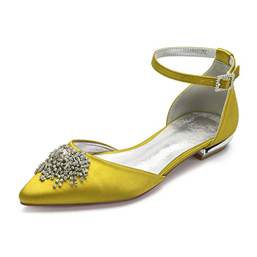 ZZQCCHL Damen Satin Knöchel Schnalle Riemen Brautschuhe Spitze Zeh Braut Braut Schuhe Flache Schuhe mit Strass,Gelb,37 EU ZZQCCHL Damen Satin Knöchel Schnalle Riemen Brautschuhe Spitze Zeh Braut Braut Schuhe Flache Schuhe mit Strass,Gelb,37 EU von ZZQCCHL