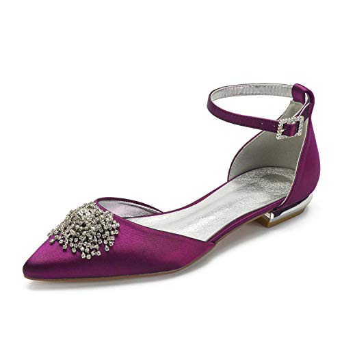 ZZQCCHL Damen Satin Knöchel Schnalle Riemen Brautschuhe Spitze Zeh Braut Braut Schuhe Flache Schuhe mit Strass,Lila,43 EU ZZQCCHL Damen Satin Knöchel Schnalle Riemen Brautschuhe Spitze Zeh Braut Braut Schuhe Flache Schuhe mit Strass,Lila,43 EU von ZZQCCHL