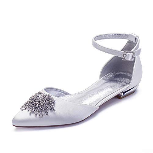 ZZQCCHL Damen Satin Knöchel Schnalle Riemen Brautschuhe Spitze Zeh Braut Braut Schuhe Flache Schuhe mit Strass,Weiß,41 EU ZZQCCHL Damen Satin Knöchel Schnalle Riemen Brautschuhe Spitze Zeh Braut Braut Schuhe Flache Schuhe mit Strass,Weiß,41 EU von ZZQCCHL