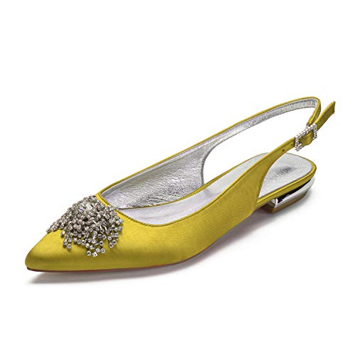 ZZQCCHL Damen Satin Slingback Braut Flat Slip On Low Heel Brautschuhe Abschlussball Party Spitze Spitze Pumps,Gelb,40 EU ZZQCCHL Damen Satin Slingback Braut Flat Slip On Low Heel Brautschuhe Abschlussball Party Spitze Spitze Pumps,Gelb,40 EU von ZZQCCHL