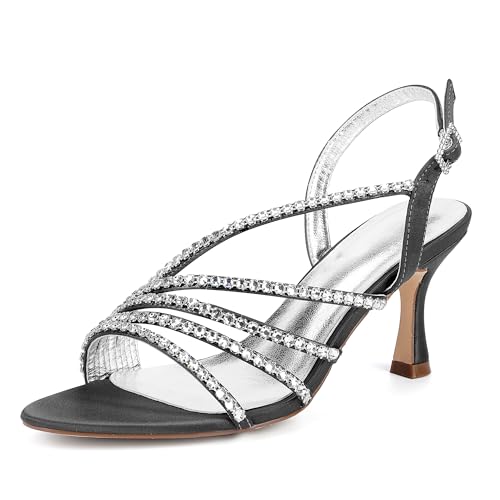 ZZQCCHL Damen Satin Stilettoabsatz Sandalen, Offene Zehen Abend Schuhe mit Strass Dekor für Party Abend Prom,Schwarz,38 EU von ZZQCCHL