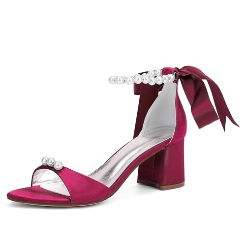 ZZQCCHL Damen Satinperlen Brautschuhe Offene Zehen Blockabsatz Hochzeitssandalen Knöchelriemen Partykleid Schuhe,Burgundy,40 EU ZZQCCHL Damen Satinperlen Brautschuhe Offene Zehen Blockabsatz Hochzeitssandalen Knöchelriemen Partykleid Schuhe,Burgundy,40 EU von ZZQCCHL