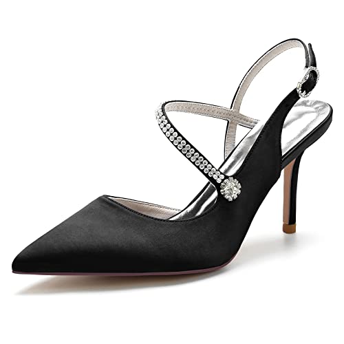 ZZQCCHL Damen Slingback Brautschuhe Geschlossene spitze Zehe High Dress Heels Satin Formale Hofschuhe,Schwarz,37 EU von ZZQCCHL