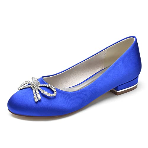 ZZQCCHL Damen Slip-On Ballett Wohnungen Satin Runde Zehe Brautschuhe Formale Hochzeit Prom Pumps,Blau,40 EU von ZZQCCHL