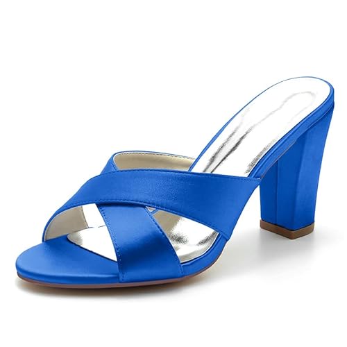 ZZQCCHL Damen Slip On Satin Sandalen Offene Zehenpartie Chunky Heel Brautkleid Schuhe Formelle Ballpumpen,Blau,42 EU ZZQCCHL Damen Slip On Satin Sandalen Offene Zehenpartie Chunky Heel Brautkleid Schuhe Formelle Ballpumpen,Blau,42 EU von ZZQCCHL