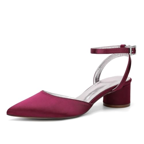 ZZQCCHL Damen Spitze Zehen Satin Brautschuhe Slingback Blockabsatz Sandalen Knöchelriemen Brautkleid Pumps Abschlussball Party Courtschuhe,Burgundy,43 EU ZZQCCHL Damen Spitze Zehen Satin Brautschuhe Slingback Blockabsatz Sandalen Knöchelriemen Brautkleid Pumps Abschlussball Party Courtschuhe,Burgundy,43 EU von ZZQCCHL