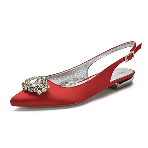 ZZQCCHL Damen Spitze Zehenpartie Slingback Hochzeit Sandalen Satin Slip On Brautschuhe Abend Party Formell Abschlussball Ballerinas,Rot,38 EU ZZQCCHL Damen Spitze Zehenpartie Slingback Hochzeit Sandalen Satin Slip On Brautschuhe Abend Party Formell Abschlussball Ballerinas,Rot,38 EU von ZZQCCHL