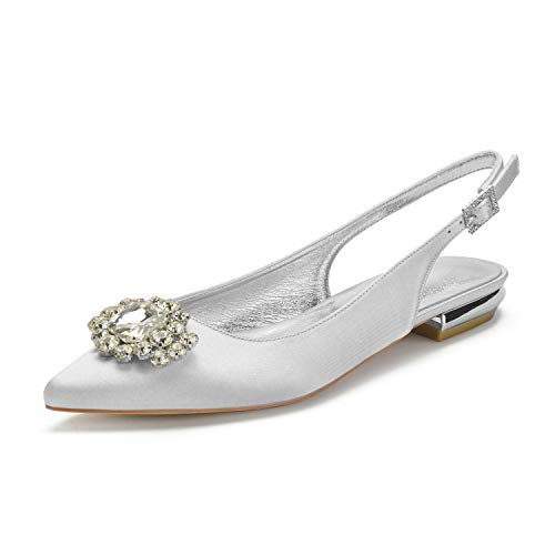 ZZQCCHL Damen Spitze Zehenpartie Slingback Hochzeit Sandalen Satin Slip On Brautschuhe Abend Party Formell Abschlussball Ballerinas,Silber,38 EU ZZQCCHL Damen Spitze Zehenpartie Slingback Hochzeit Sandalen Satin Slip On Brautschuhe Abend Party Formell Abschlussball Ballerinas,Silber,38 EU von ZZQCCHL