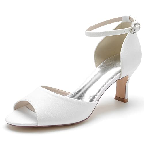 ZZQCCHL Frauen Glitter Sandalen Knöchelriemen Braut Schuhe Low Mid Heel Peep Toe Hochzeit Kleid Schuhe,Weiß,37 EU von ZZQCCHL