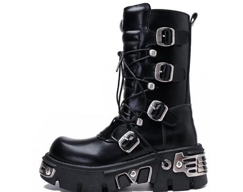 ZZQCCHL Frauen Punk Gothic Plattform Knöchelstiefel Edgy Schwarz Motorrad Biker Steampunk Kampfstiefel Mit seitlichem Reißverschluss Winterschuhe,Schwarz,40 EU von ZZQCCHL