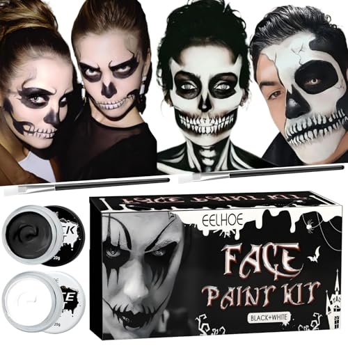 ZZQVIP Halloween Face Paint Schwarz Weiß Schminke, Kinderschminke Set für Kinder & Erwachsene, Halloween Schminke für Vampire, Zombies, Skelette & Theater Make-up ZZQVIP Halloween Face Paint Schwarz Weiß Schminke, Kinderschminke Set für Kinder & Erwachsene, Halloween Schminke für Vampire, Zombies, Skelette & Theater Make-up von ZZQVIP