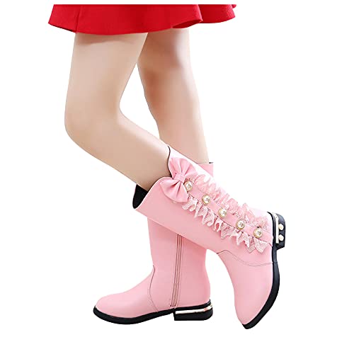 ZZRINIMD MäDchen Stiefel Mode Bowknot Baumwollstiefel Winter Stiefel Plus Samt Schneestiefel Prinzessin Schuhe Kinder Stiefel Geburtstag Geschenk PU-Lederstiefel Wasserdicht Lange Stiefel 4-16 Jahre von ZZRINIMD