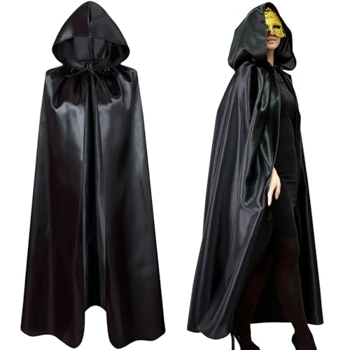 ZZRSYJ Halloween Umhang mit Kapuze, Schwarzer Umhang mit Kapuze Darth Vader Umhang Lange Umhang mit Kapuze, Halloween Schwarzer Cape für Weihnachten Halloween Vampir Kostüm Party von ZZRSYJ