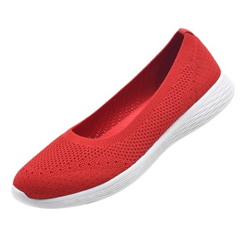 ZZS Damen Casual Slip on Walking Flache Schuhe-Leichte Low-Top Knit Loafer Sneaker Scarlet-Größe 37 EU von ZZS