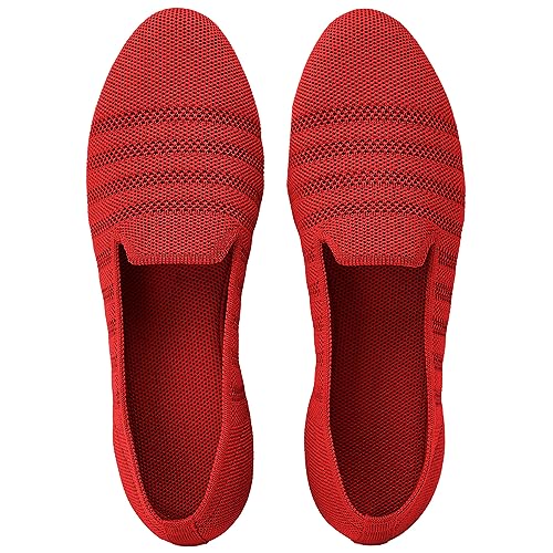 ZZS Frauen Ballett Slip On Flache Schuhe Strickkleid Schuhe Runde Zehe Low Wedge Ballerina Walking Loafers Mesh Schuhe für Frau Casual Komfort（Z26/Rot,37.5EU） von ZZS